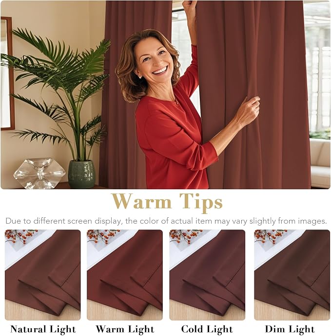 H.VERSAILTEX Blackout Curtains Thermal Insulated Window Treatment Panels Room Darkening Blackout Drapes for Living Room Back Tab/Rod Pocket Bedroom Draperies (2 Panels, Rust, 42 x 63 Inch)
