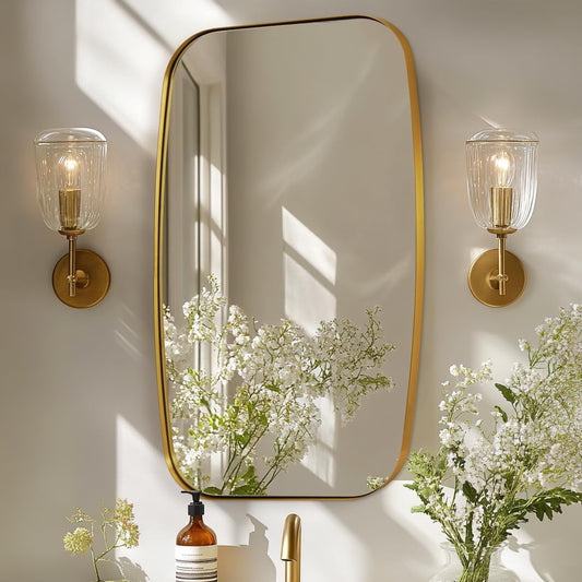 ANDY STAR Brass Bathroom Mirror, 24x32’’ Brushed Gold Metal Frame Oblong Mirror for Bathroom, Modern Gold Oval Bathroom Mirror for Over Sink, Hangs Horizontal or Vertical