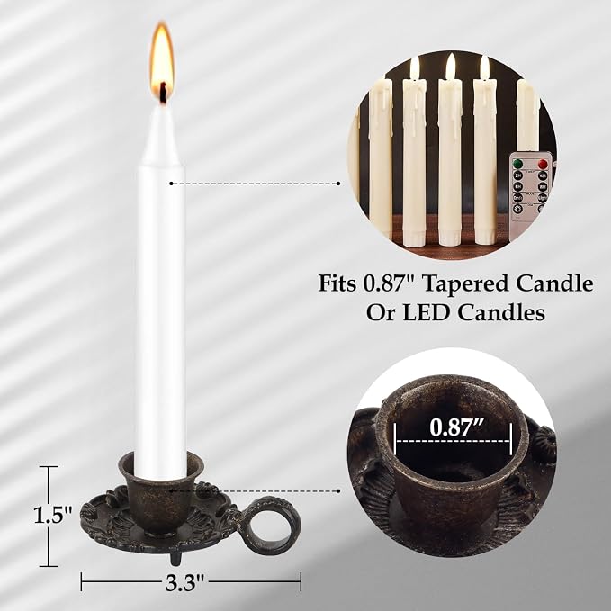 NIKKY HOME Vintage Small Brown Taper Candle Holders Set of 2, Handle Design | Old Fashioned Rustic Metal Candlestick Stand for Table Centerpieces, Dinners, Wedding, Mantel, Housewarming Gift