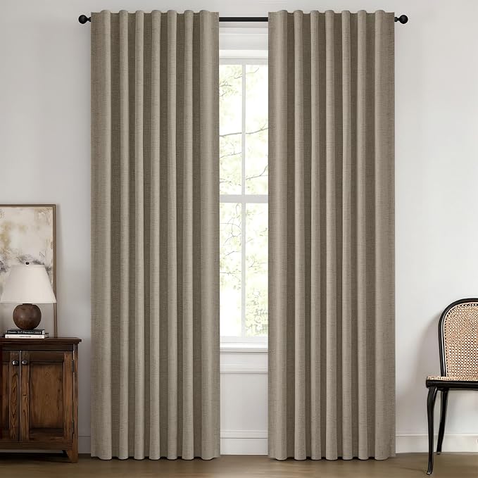 MIULEE 100% Blackout Linen Curtains for Bedroom, Faux Linen Solid Luxury Decor Thermal Insulation Room Darkening Drapes for Living Room Back Tab Rod Pocket 42 x 90 Inches, 2 Panels