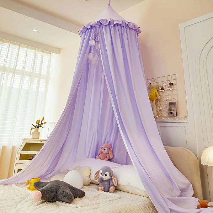 Princess Decor Canopy for Kids Bed, Soft and Durable Bed Canopy for Girls Room Tent Canopy Dreamy Mosquito Net Bedding, Children Reading Nook Canopies Indoor (Purple)