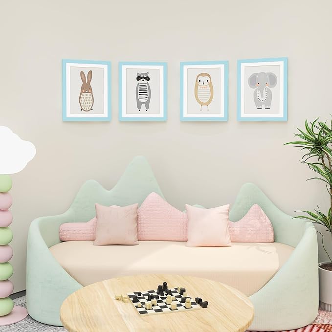KINLINK 10x12.5 Kids Art Frame 2 Pack, Solid Wood Artwork Frames Changeable, Front Opening Hold 150 Pictures, Art Frames for Kids Artwork, 8.5x11 with Mat 10x12.5 without Mat, Picture Frames Light Blue