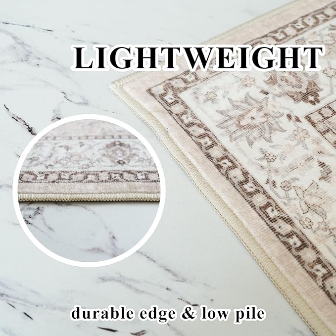 8x10 Living Room Rug for Family- Washable Oriental Stain Resistant Rugs for Bedroom Nursery Non Slip Ultra Soft Carpet for Dining Room Medallion Farmhouse Home Decor Floor Decoration Mat (8x10 Beige)