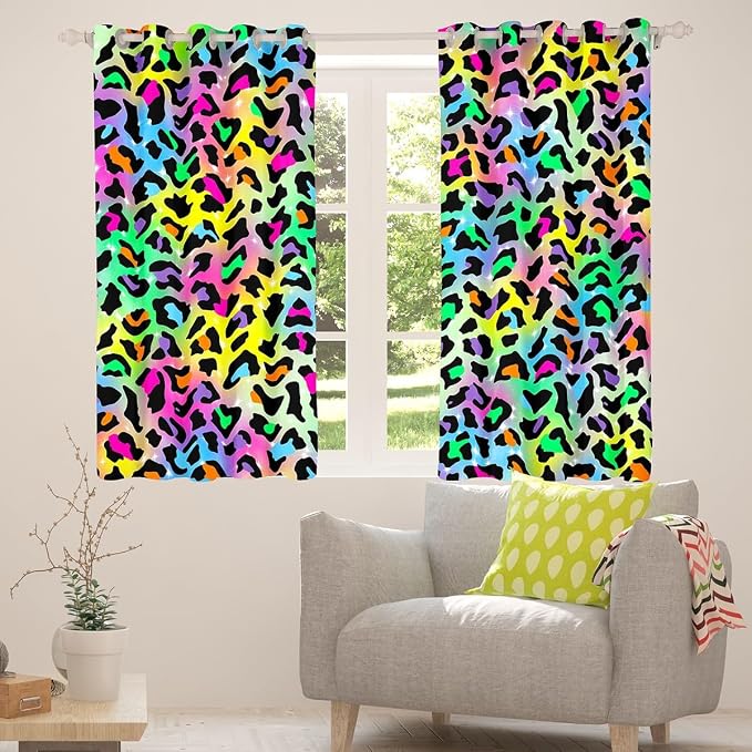 Feelyou Colourful Leopard Room Darkening Blackout Curtain Cheetah Curtains for Bedroom Living Room Boys Girls Animal Print Blackout Curtains (2 Panels, 42 x 84 Inch) Safari Window Treatments
