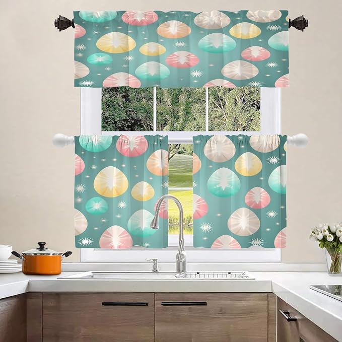 Shrahala Easter Eggs Stars Blackout Short Curtains for Windows, Colorful Easter Egg Pattern Kitchen Valance Thermal Insulated Rod Pocket Window Treatment for Bathroom 2 Pack 52 X 18 in