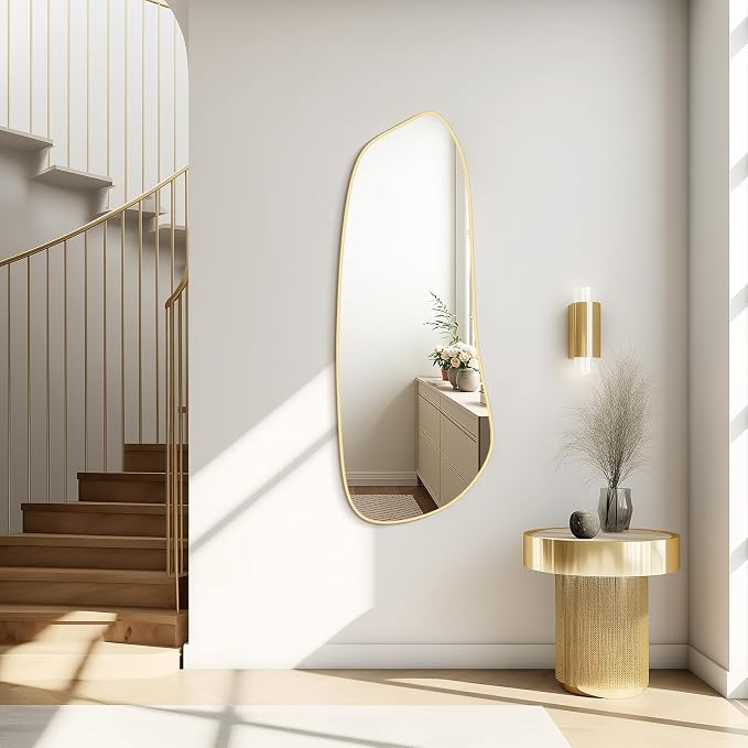 WallBeyond Irregular Wall Mirror, Asymmetrical Mirror Wall Mounted with Gold Framed for Living Room, Bathroom, Bedroom, Entryway Wall Decor, 46"×18", Gold