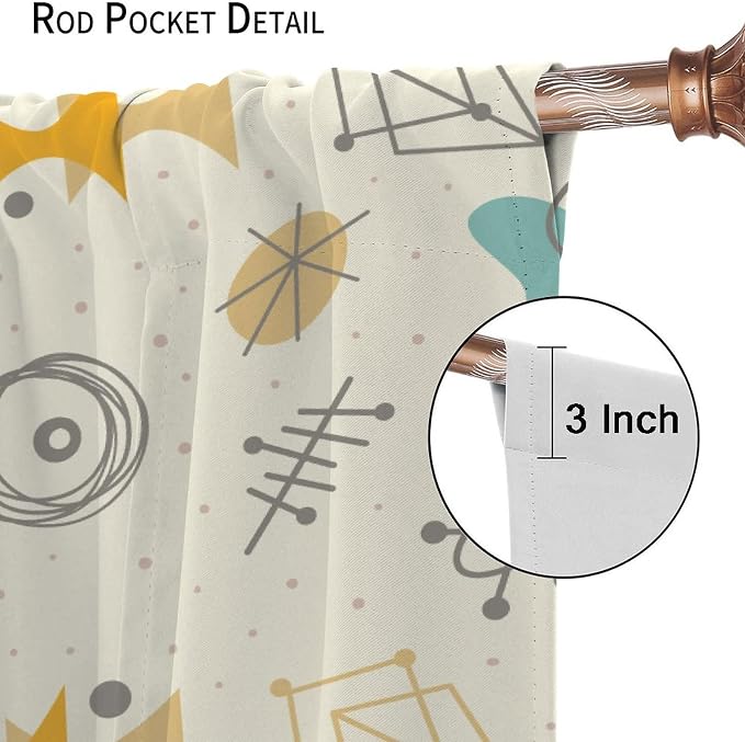 JESTRONRY Mid Century Modern Curtains,Vintage 1950s Atomic Stars Abstract Geometric Shapes Window Treatments Curtains for Living Room Bedroom Kitchen Bathroom Home Decor C 63x63in