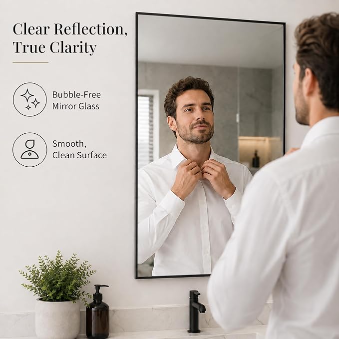 24"x36" Matte Black Framed Rectangle Bathroom Vanity Wall Mirror | Over-Sink Vanity Mirror, Slim Metal Frame, Entryway or Dresser Use, Vertical/Horizontal Mount, Tempered Glass