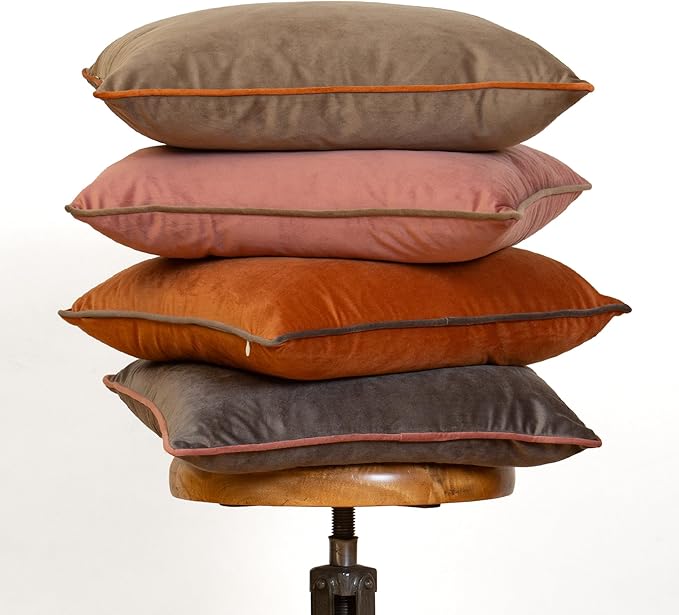 Decorative Throw Pillow Set of 4, 18" x 18" Solid Colorful Velvet Accent Pillow Covers, Terracotta Earth