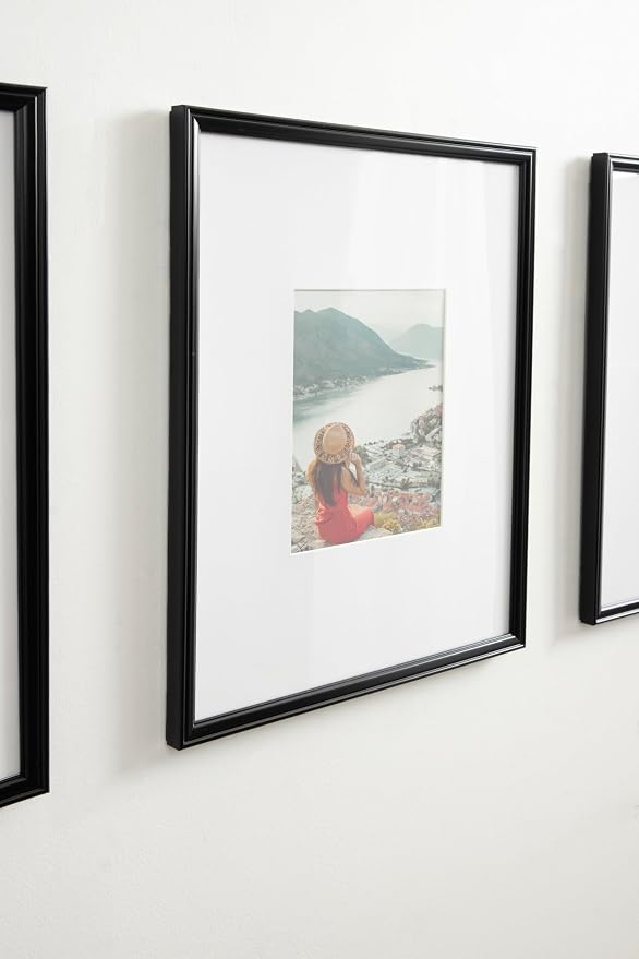 Kate and Laurel Adlynn Rectangle Picture Frame Set of 3; 16 x 20 matted to 8 x 10; Black; Modern Three-Piece Frame Set for Gallery Wall Frame Set in Living Room Wall Decor