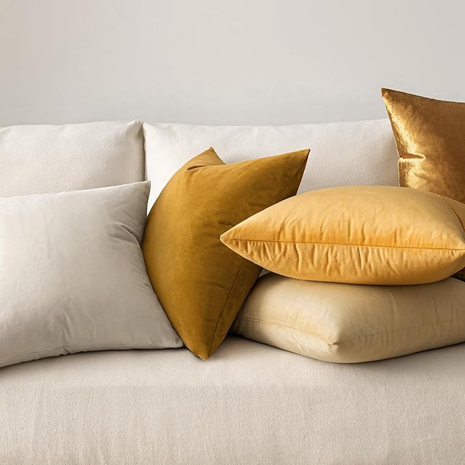 MIULEE Pack of 2 Mustard Yellow Pillow Covers 20x20 Inch Decorative Velvet Throw Pillow Covers Modern Soft Couch Throw Pillows Farmhouse Spring Home Decor for Sofa Bedroom Living Room