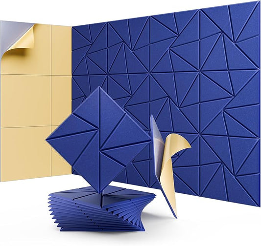 12 Pack Acoustic Panels, Sound Proof Foam Panels for Walls, Self-Adhesive High Density Soundproof Wall Panels, 12" X 12" X 0.4", Sound Absorbing Panels for Home, Studio, Office (Blue)