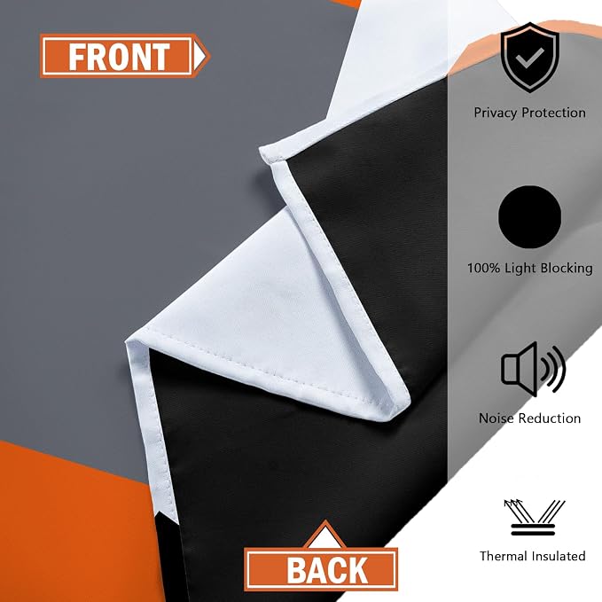 Tyrot Orange 100% Blackout Curtains for Bedroom 72 inch Length 2 Panels Set White Grey Modern Abstract Geometric Black Out Curtains Insulated Room Darkening Window Drapes for Living Room, 42Wx72L