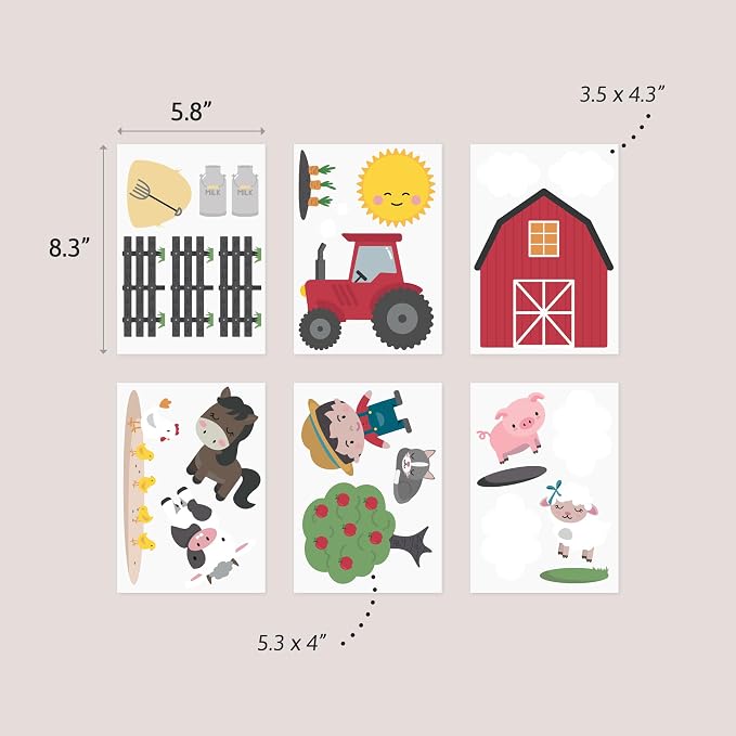 Removable Wall Decals for Kids Room – Peel and Stick Wall Stickers for Girls & Boys Bedroom, Playroom & Nursery – Easy to Apply Wall Decor - Farm Stickers for Kids