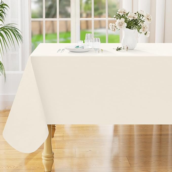 Smiry Rectangle Table Cloth 70x90 Inch, Waterproof Wipeable Vinyl Tablecloths Protector, Oil Spill Proof Plastic Table Cover for Dining, Picnic, Camping, Outdoor, Beige