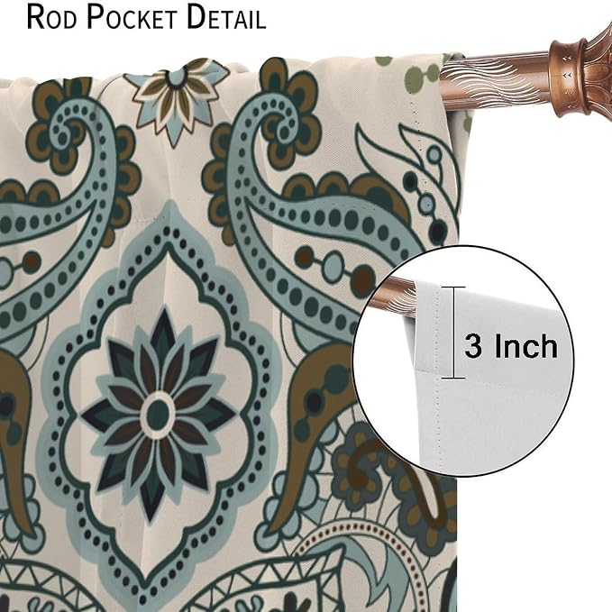 Bohemian-Style Curtains with Vintage Floral Patterns in Green and Brown Natural Tones; Blackout Curtains for Bedrooms, Living Rooms, and Kitchens63X72 Inch