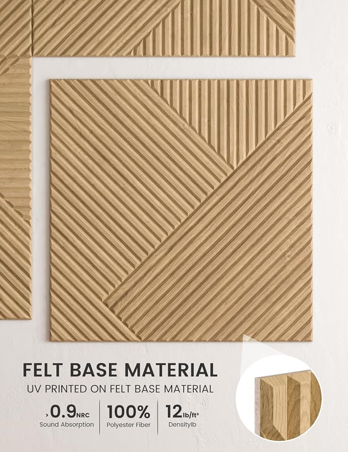 Fluxynara Large Felt Bulletin Board,Cork Board Alternative 70.87'' x 47.24'' Art Acoustical Wall Panels-6 Pack with 60 Adhesive Tabs,for Recording Studio/Home Offices-Natural Oak/Diamond Chevron