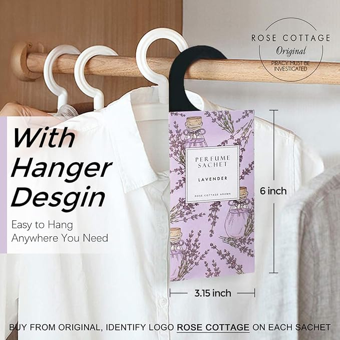 Large 12 Packs Hanging Scented Sachets Long-Lasting Closet Deodorizer Air Freshener Fabric Refresher Odor Eliminator for Drawer Home Fragrance Gift Set（6 Scents）