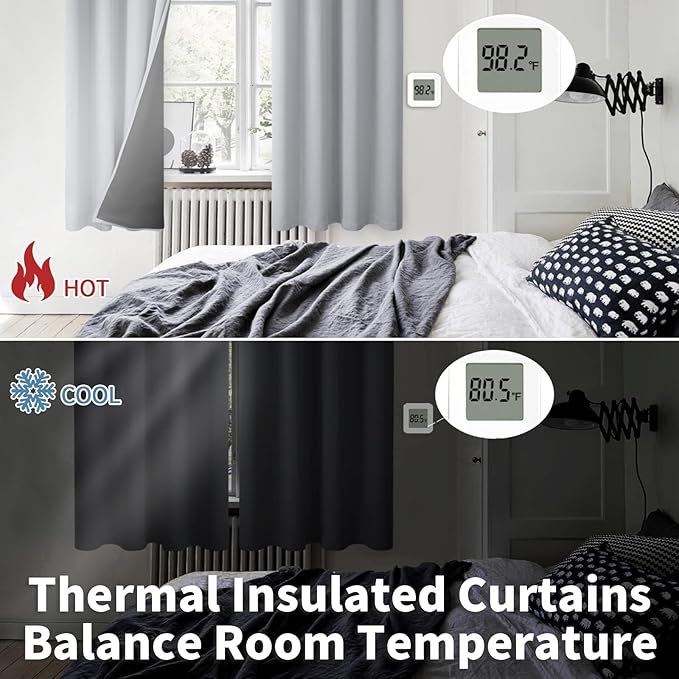 BGment Thermal Insulated 100% Blackout Curtains for Bedroom with Black Liner, Double Layer Full Room Darkening Noise Reducing Grommet Curtain (55 x 69 Inch, Light Grey, 2 Panels)