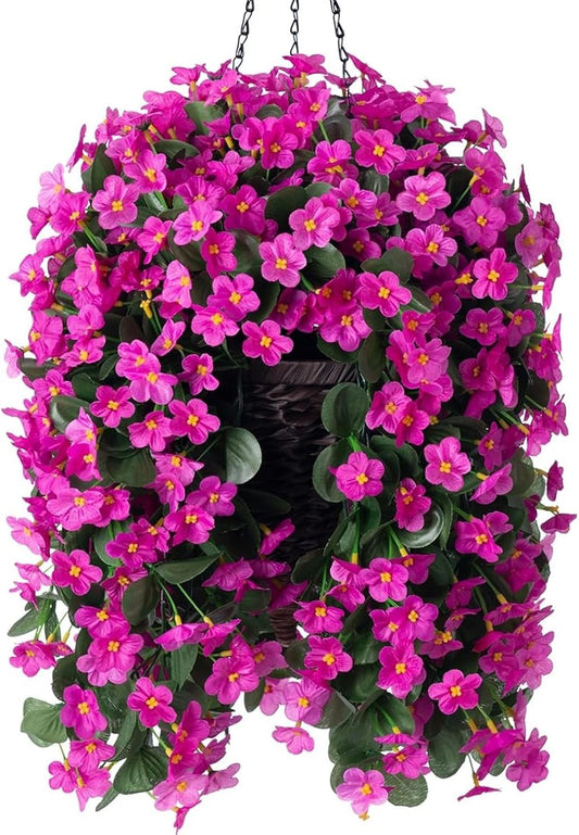 Artificial Fake Hanging Flowers Plants Baskets for Outdoor Fall Decoration, Faux Silk Fuchsia Daisy Mums Trailing Orchid UV Resistant for Home Outside Porch Garden Yard Patio Decor