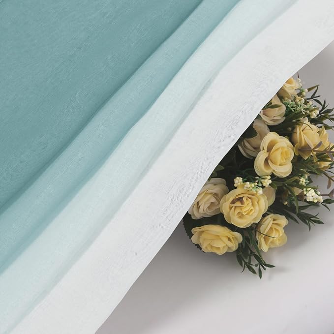DWCN Faux Linen Ombre Sheer Curtains - 96 inches Long Gradient Semi Voile Curtains for Bedroom and Living Room and Hotel, Set of 2 Grommet Top Window Curtain Panels, 52 x 96 Inches Long, Peacock Blue
