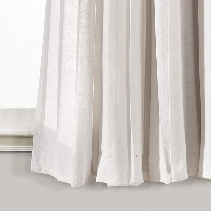 Lush Decor Linen Button Farmhouse Curtains, Single Panel, Pleated Two Tone Design 40" W x 63" L, Linen (Pack of 6)
