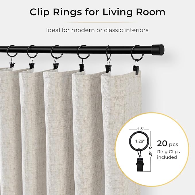 INOVADAY 100% Blackout Curtains for Sliding Glass Doors, 102 Inch Extra Wide Sliding Door Curtains, Clip Rings Linen Drapes, Thermal Insulated Room Darkening for Living Room, 1 Panel - Beige, W102xL84