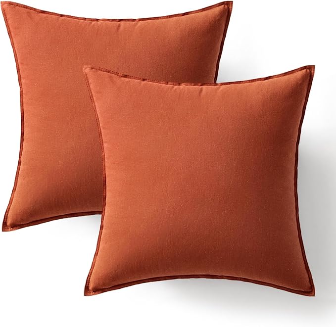 MIULEE Pack of 2 Decorative Linen Pillow Covers 24x24 Inch Burnt Orange | Boho Farmhouse Modern Soft Accent Euro Shams Throw Pillows for Bed Neutral Cushion Covers Sofa Couch Living Room Home Decor