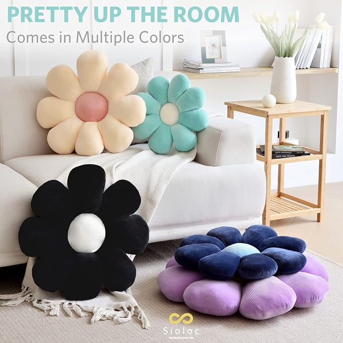Sioloc Flower Shaped Throw Pillow - Butt Cushion & Floor Pillow, Seating Cushion, Cute Room Decor & Plush Pillow for Bedroom Sofa Chair (Turquoise, 23.6'') - 1 Count
