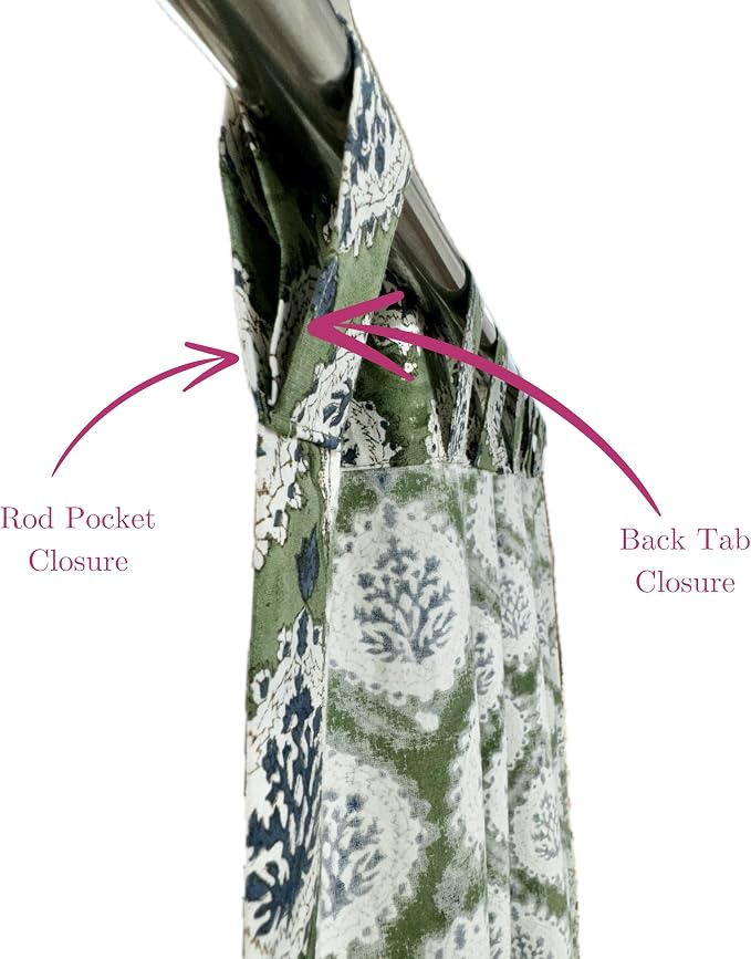 ATOSII 100% Cotton Single Panel Floral Block Print Curtain, Easy Hanging with Rod Pocket & Loop, Living Room, Dining Room, Bedroom Light Filtering Boho Curtains, Set of 1, 60" W X 84" L, Kari Green