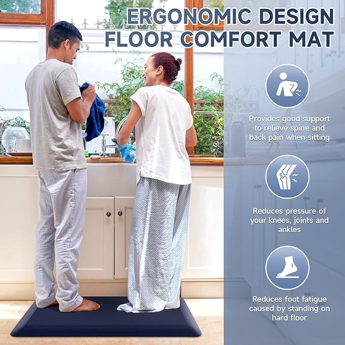 4/5 Inch Thick Kitchen Mats for Floor, StepRite Kitchen Rug for Standing Desk, Non-Slip, Thicker, Stain & Water Resistant, Comfort Anti Fatigue Floor Mat for Home, Kitchen, Office - Blue,32 * 20''