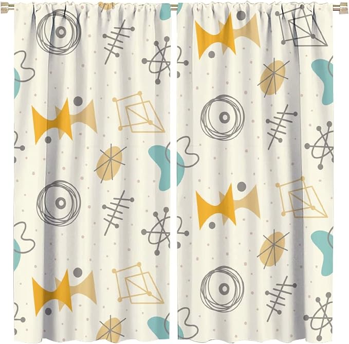 JESTRONRY Mid Century Modern Curtains,Vintage 1950s Atomic Stars Abstract Geometric Shapes Window Treatments Curtains for Living Room Bedroom Kitchen Bathroom Home Decor C 42x45in