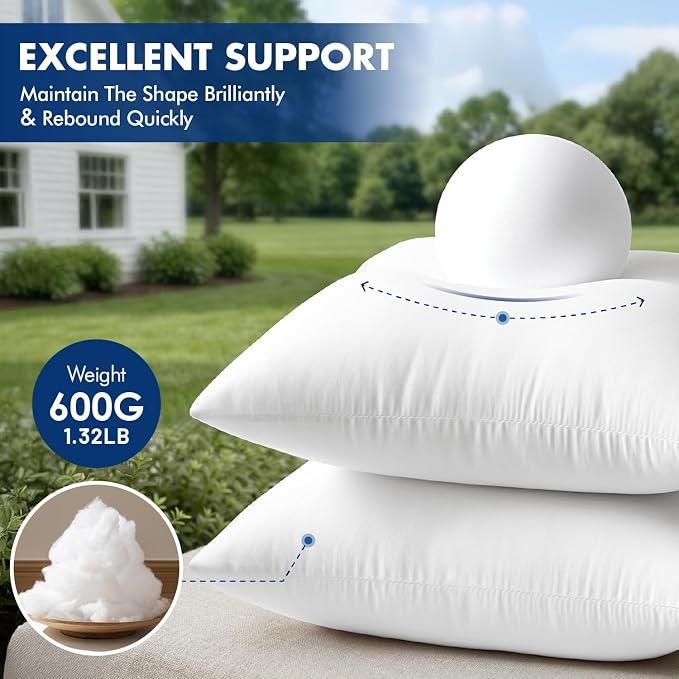 MIULEE Outdoor Pillow Inserts 20x20 Pack of 4 Waterproof Throw Pillow Inserts Decorative 100% Virgin Fibers Filling for Patio Sofa Couch