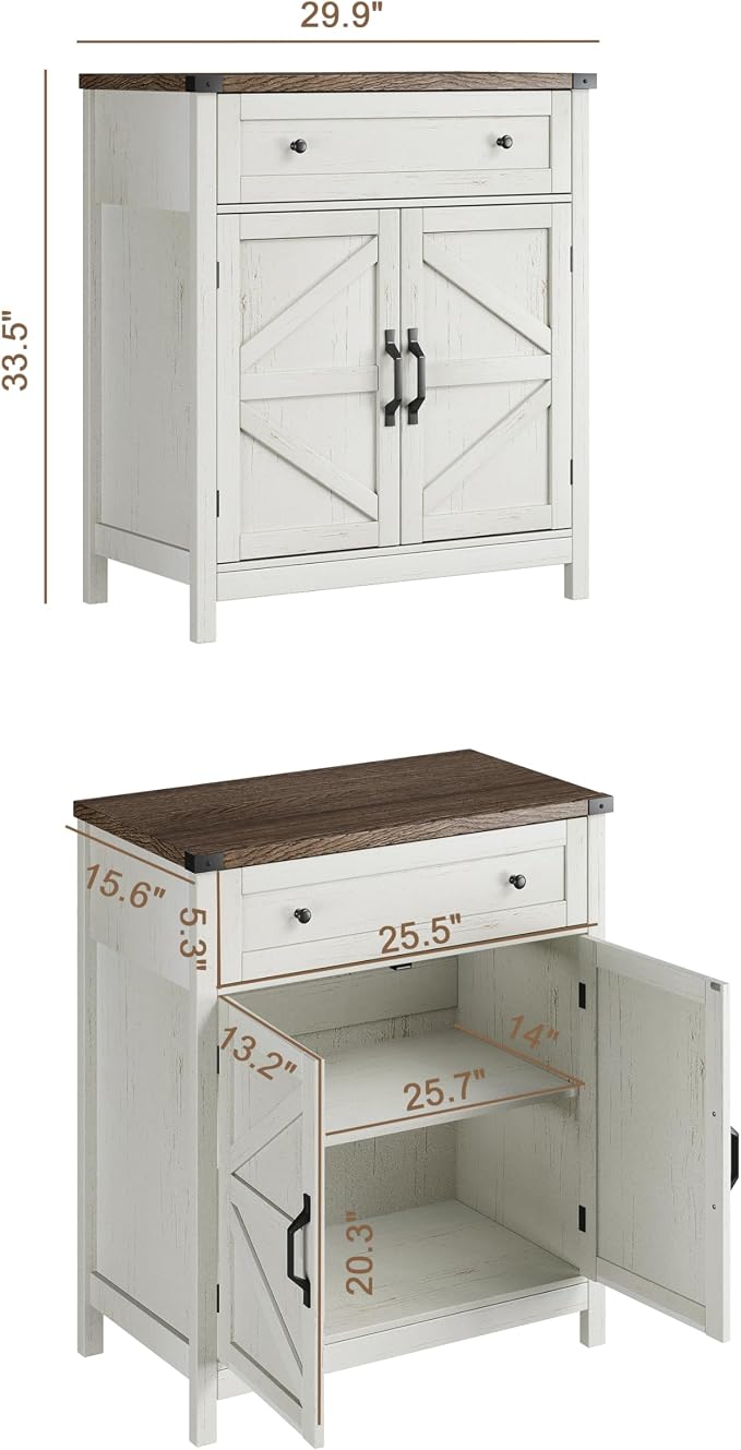 ChooChoo Kitchen Storage Cabinet, Coffee Bar Cabinet, Farmhouse Buffet Sideboard with Drawer for Kitchen, Living Room, White
