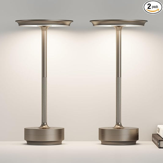 LED CordlessTable Lamp,Rechargeable USB-C Battery Operated Table Lights IP54 Waterproof 3 Levels Brightness Light with Memory Function,Cordless Light for,Dining Room, Cafe,Bars(2P Coffee)