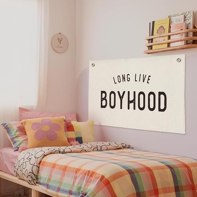 Long Live Boyhood Banner, Boys Room Decor, Vintage Banner Wall Hanging Flag Decor for Toddler Boy Room Nursery Playroom 20x30