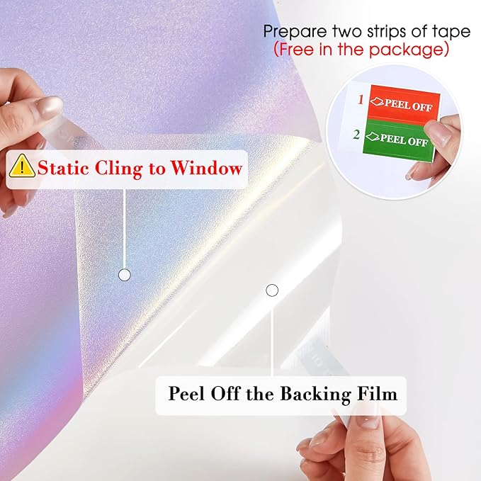 Coavas Stained Glass Window Privacy Film Rainbow Frosted Decorative Static Clings, Opaque Iridescent Prism Window Decals, Sun Blocking Anti-Glare Door Coverings(23.6 x 157.5 Inch, Colorful)