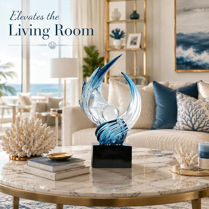 AWNR Gold Abstract Sculpture House Decor Aesthetic - Home Décor Accents for Nightstand, Shelves, Dining Room, Entryway Table, Office, Desk Accessories (Transparent Blue B)