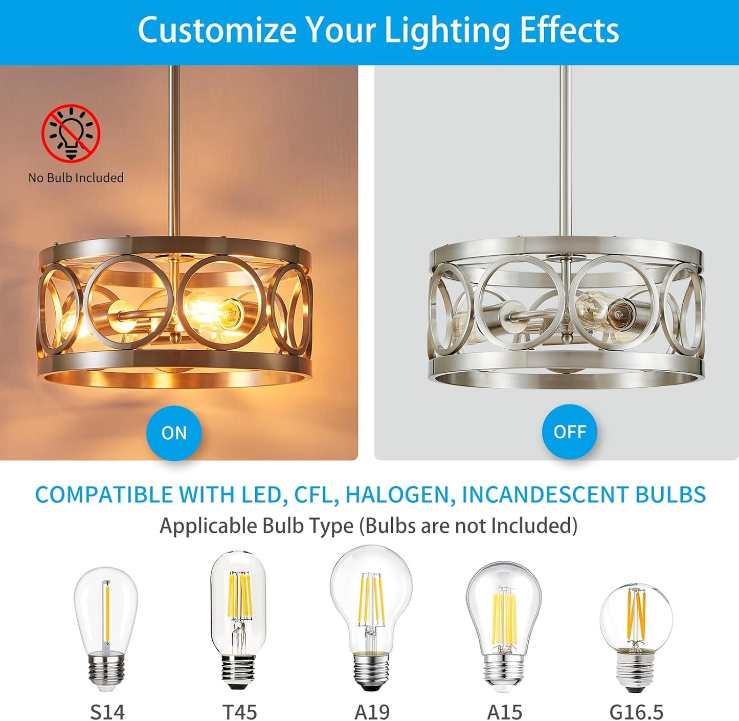 XINGQI Nickel Ceiling Light Adjustable Height Pendant Lighting Fixture 3-Light Metal Lamp 13" Rustic Round Lights for Dining Room Kitchen Bedroom Foyer Hallway