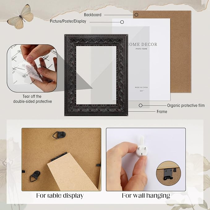 Kathfly 15 Pack Vintage Picture Frames for Wall, Tabletop Display Ornate French Country Frames Vintage Farmhouse Decor Antique Wall Frame Set for Gallery Bedroom Living Room Decor (Retro in Black)