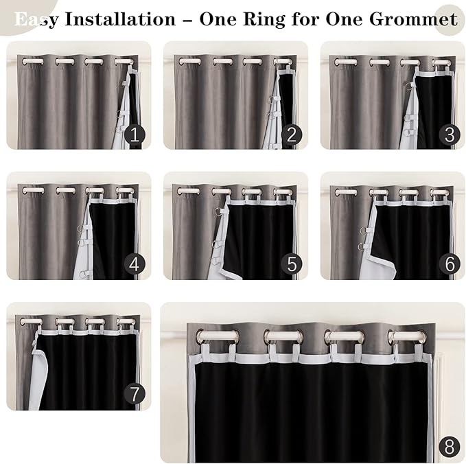 Melodieux Thermal Insulated 100% Blackout Curtain Liners for 72 Inch Long Curtains, Heat Cold Light Blocking Lining for Sheer Drapes, Off White/Black, 50 by 68 Inch, 2 Panels, Rings Included