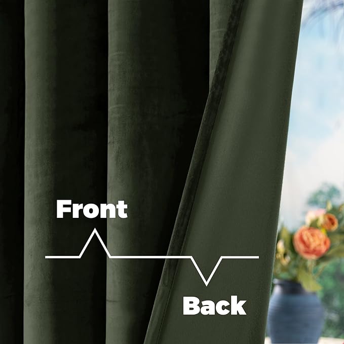 BGment Olive Green Velvet Curtains 120 Inches for Living Room, Thermal Insulated Blackout Curtains Room Darkening Drapes with Back Tab and Rod Pocket for French Door, Set of 2 Panels, 52 x 120 Inch