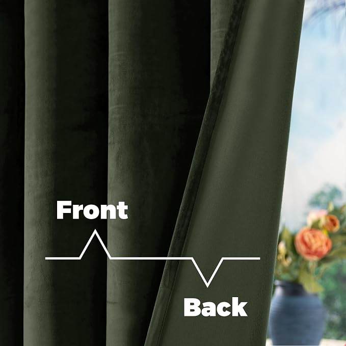 BGment Olive Green Velvet Curtains 84 Inch Length, Thermal Insulated Blackout Curtains Room Darkening Drapes with Back Tab and Rod Pocket for Living Room/French Door, Set of 2 Panels, 52 x 84 Inch