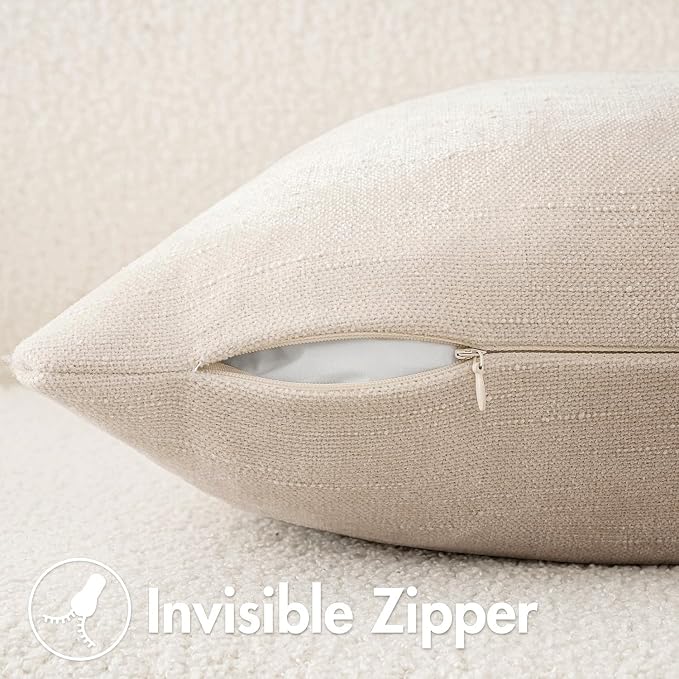 MIULEE Pack of 2 Decorative Throw Pillow Covers Soft Chenille Throw Pillows Solid Textured Cushion Covers Home Decor for Couch Sofa Bedroom Living Room 18x18 Inch,Light Beige