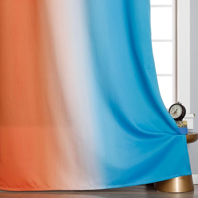 Estelar Textiler Ombre Orange and Blue Curtains 63 Inch Length 2 Panels, Total Blackout Curtains for Bedroom, Grommet Thermal Insulated Gradient Drapes, Full Light Blocking for Boys Room, 52x63 Inch