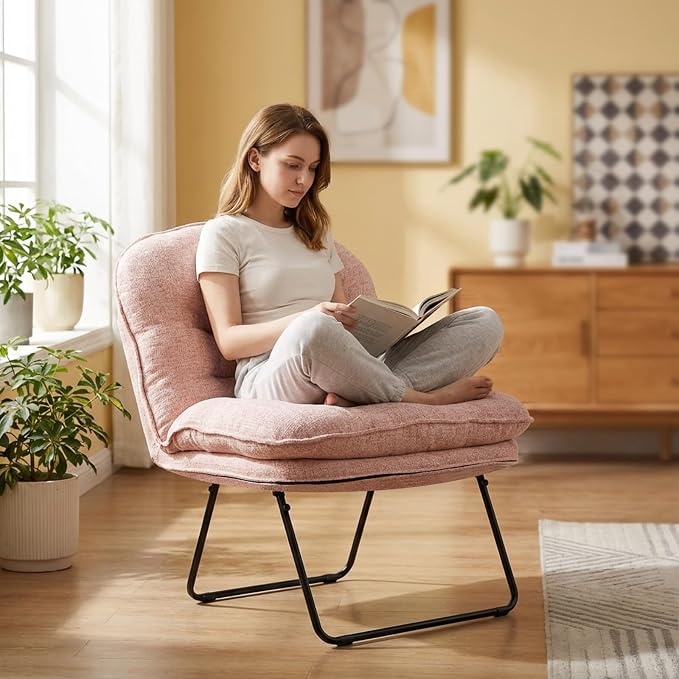DUMOS Comfy Saucer Chair,Foldable Padded Chairs for Bedroom, Dorm & Gaming, Foldable Fashion Floor Chair with Back Support for Small Spaces,Hot New Pink
