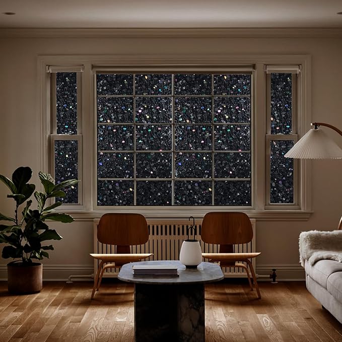 LEMON CLOUD Total Blackout Window Film, Vinyl Clings, Stained 3D Decorative Stickers for Glass, Static Door Window Covering, Privacy Window Blackout film, Self-Adhesive, Black Pebble(35.4In X 157.4In)
