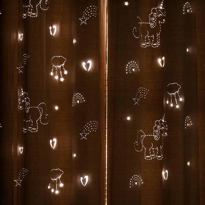 UNISTAR 2 Panels Unicorn Curtains for Kids Girls Bedroom Aesthetic Living Room Decor Double Layer Star Cut Out Baby Pink Window Wall Home Decoration,W52 x L63 Inches