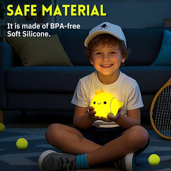 OkiyiD Tennis Gifts, Tennis Ball Night Light for Boys-Rechargeable Squishy Silicone Lamp,Cute Tennis Ball lamp for Tennis Sports Lovers Boys Girls Birthday Gifts