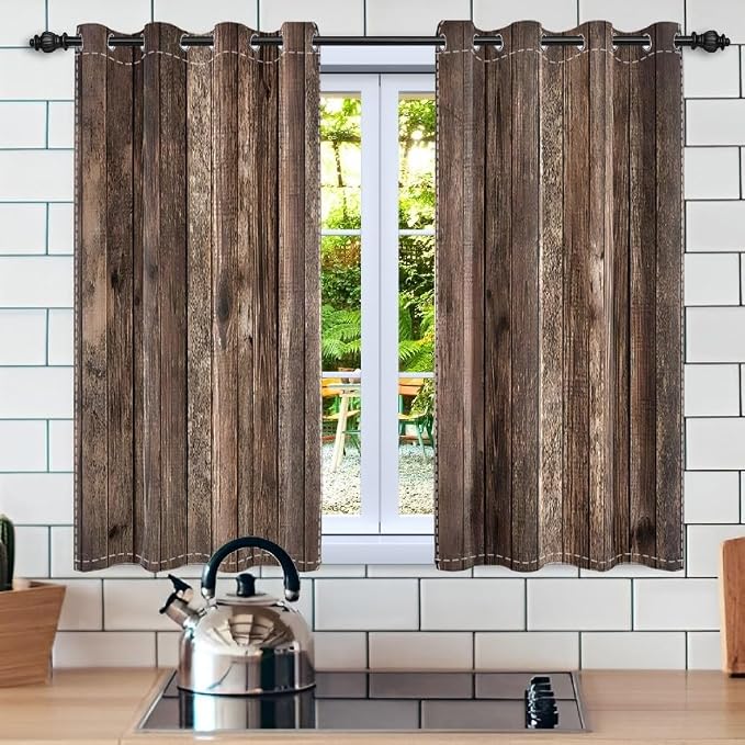 Rustic Old Brown Window Curtains Vintage Wood Barn Door Curtains Retro Wood Planks American Rustic Rural Garage Door Drapes Door Native Farmhouse Decor Window Treatments,26x84 inch,2 Panels